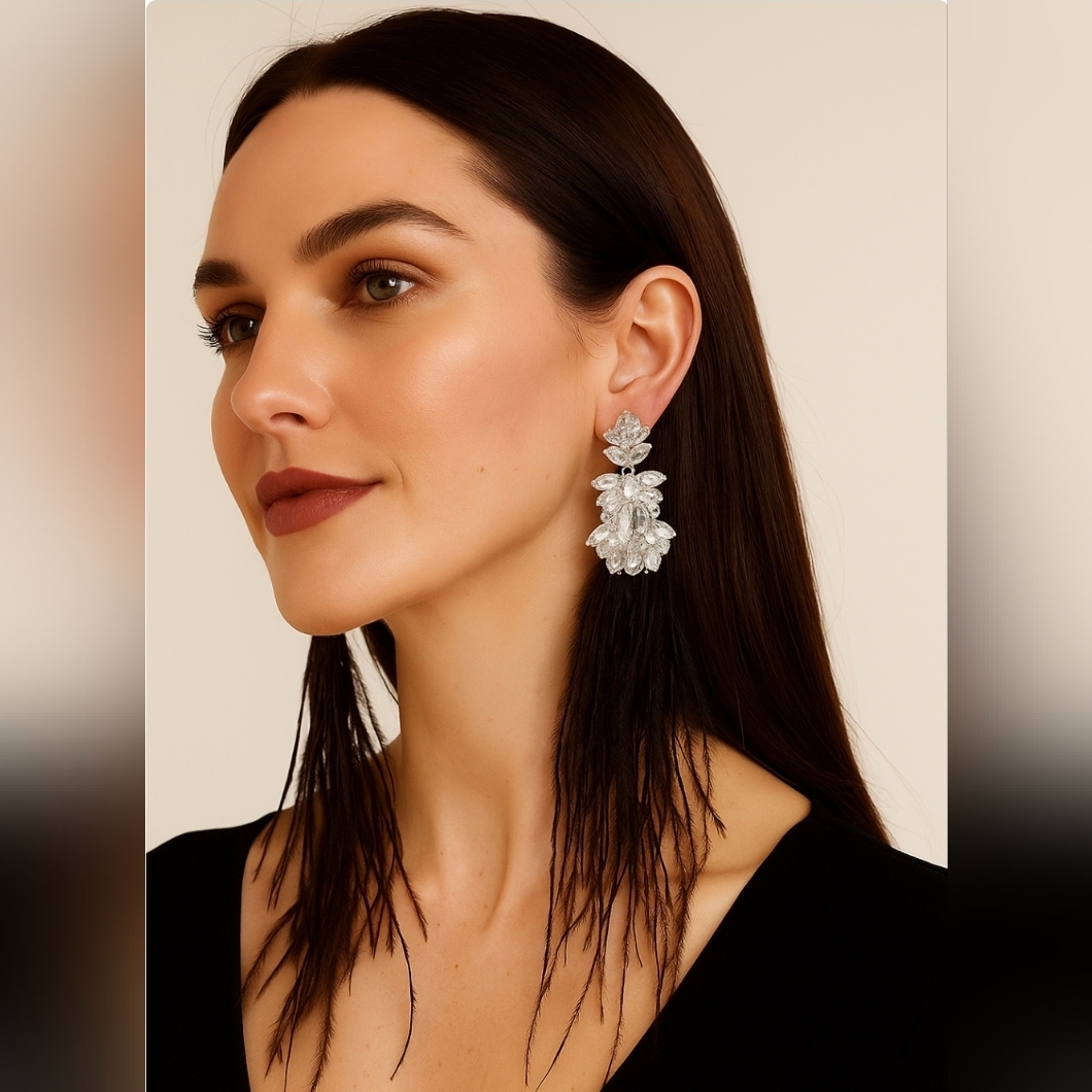 Shiraleah Crystal Drop Ostrich Feather Fringe Earrings